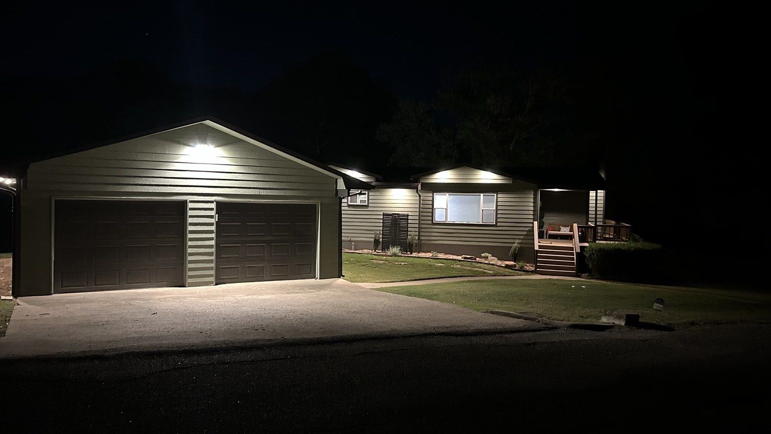 Leisure Landing exterior illuminated at night